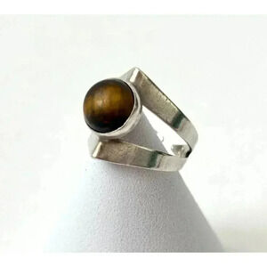Vintage Sterling Silver Eye of the Tiger Ring - size 6.75 - Israeli Made